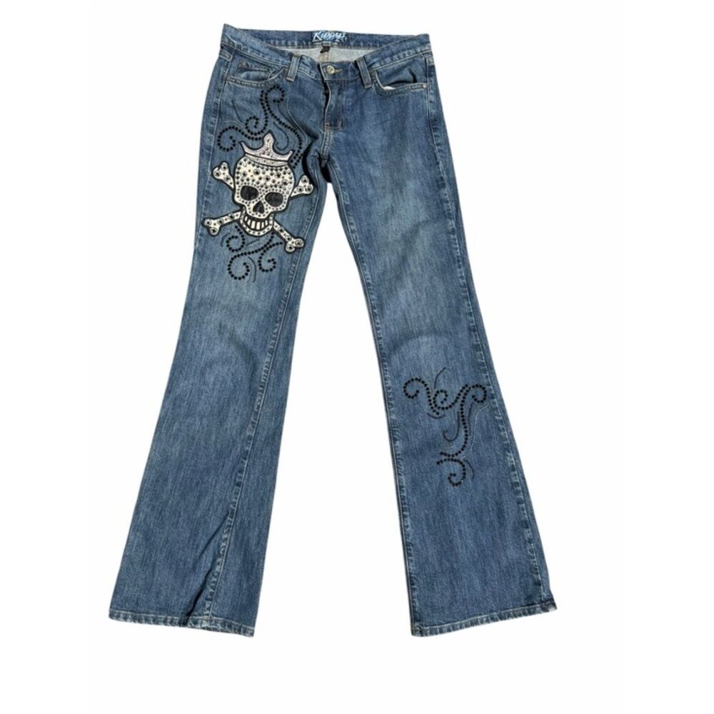Kippy’s Y2K Rhinestone Skull & Crown Jeans Size 26